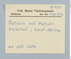 Etikett zu westafrikanischer Talisman (NHMW-ZOO-MO-0081100-ETH-139)